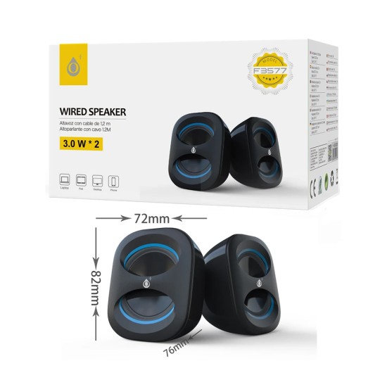 Colunas Multimídia Mini OnePlus F3577 para PC 2,0 2*3W 1,2m Azul Colunas Multimídia Mini OnePlus F3577 para PC 2,0 2*3W 1,2m Azul